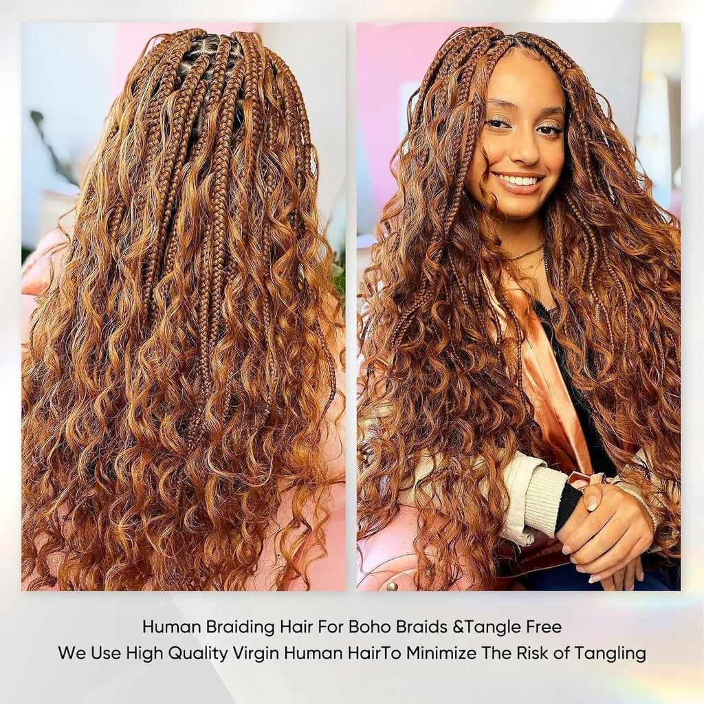 Human Braiding Hair 22 Inch 100G Honey Blonde Deep Wave Bulk Human Hair for Braiding No Weft Curly Bundles Human Hair Extensions for Boho Knotless Braids Wet and Wavy Braiding Hair (#27)