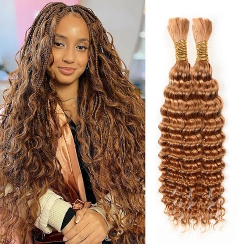 Human Braiding Hair 22 Inch 100G Honey Blonde Deep Wave Bulk Human Hair for Braiding No Weft Curly Bundles Human Hair Extensions for Boho Knotless Braids Wet and Wavy Braiding Hair (#27)