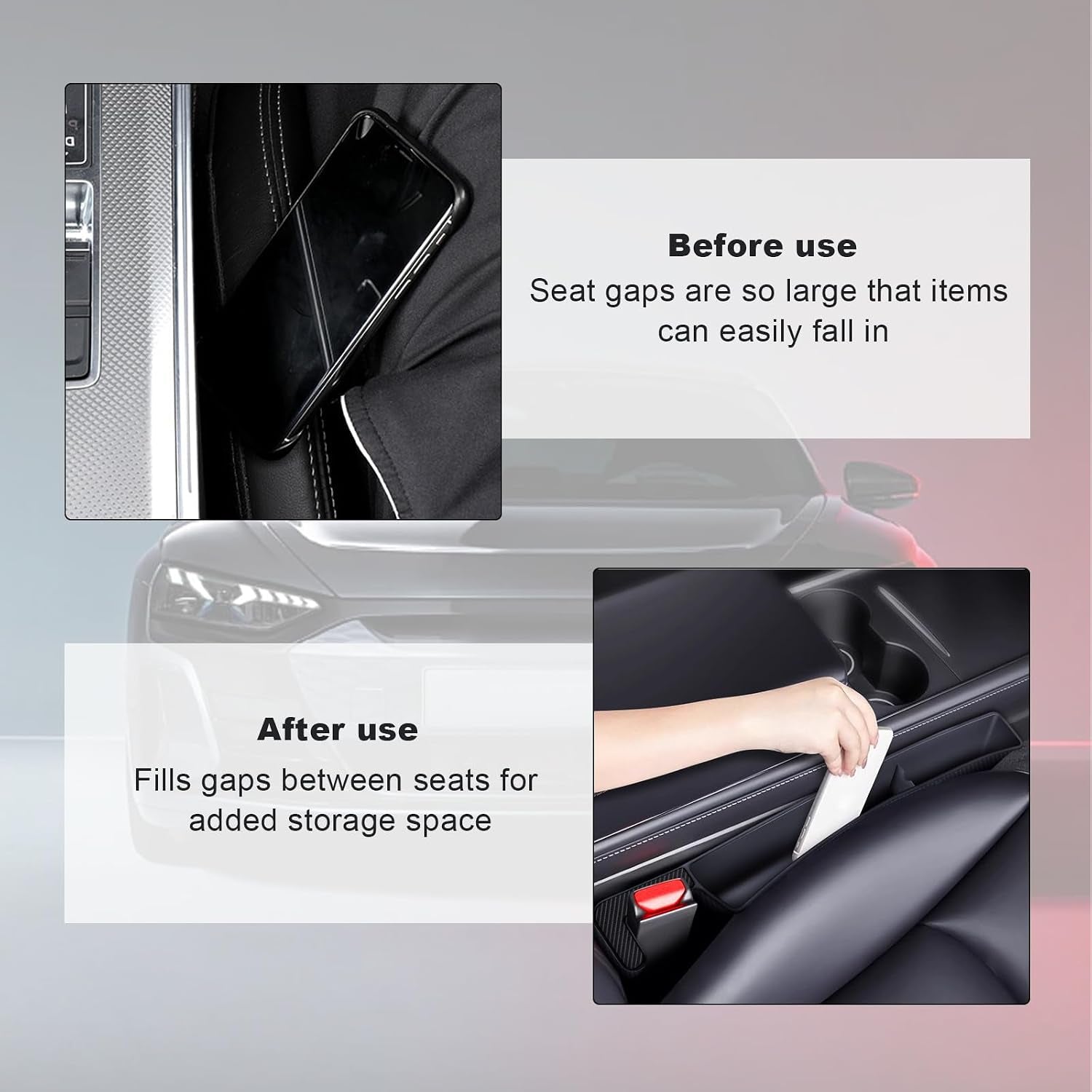 2PCS Car Seat Gap Filler, Automotive Seat Organizer Fill the Gap between Seat and Console, Universal Car Gap Seat Storage for Phone Wallets and Keys, Car Accessories (Brown)