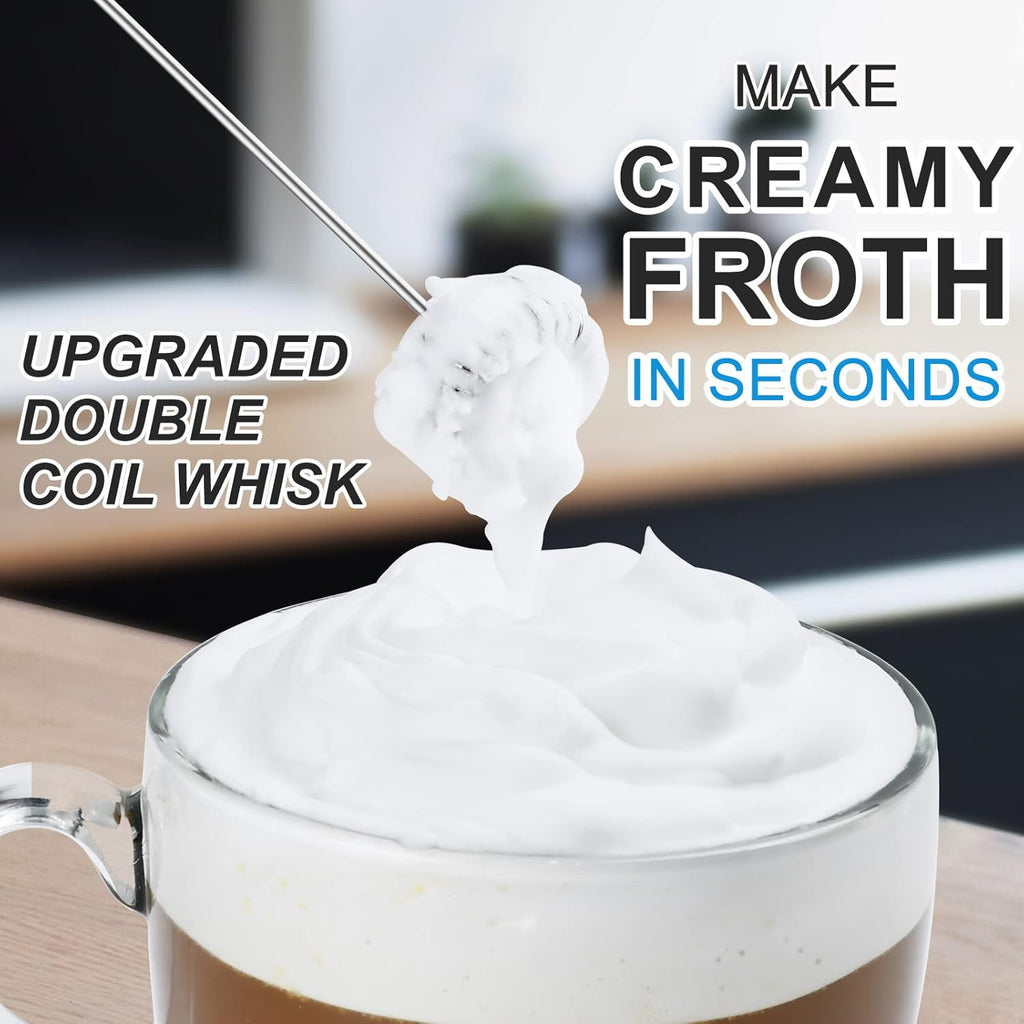 Powerful Milk Frother with Double Whisk, Handheld Electric Foam Maker, Hand Mixer Wand, Portable Mini Blender Foamer Stirrer for Coffee, Latte, Matcha,Hot Chocolate